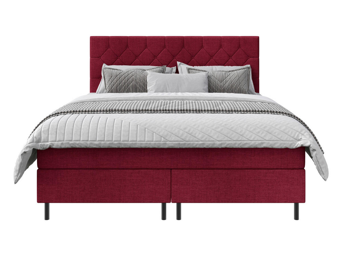 BOXSPRINGBETT 180/200 cm,  in Rot, Matratze, Topper, H2 + H2 = mittel  - Rot/Schwarz, KONVENTIONELL, Textil/Metall (180/200cm) - Chameo
