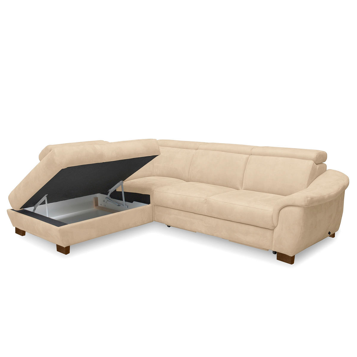ECKSOFA TREND in Mikrofaser Beige Bettkasten, Relaxfunktion, Kopfteilverstellung  238/276 cm  - Wengefarben/Beige, Design, Holz/Textil (238/276cm) - Livetastic