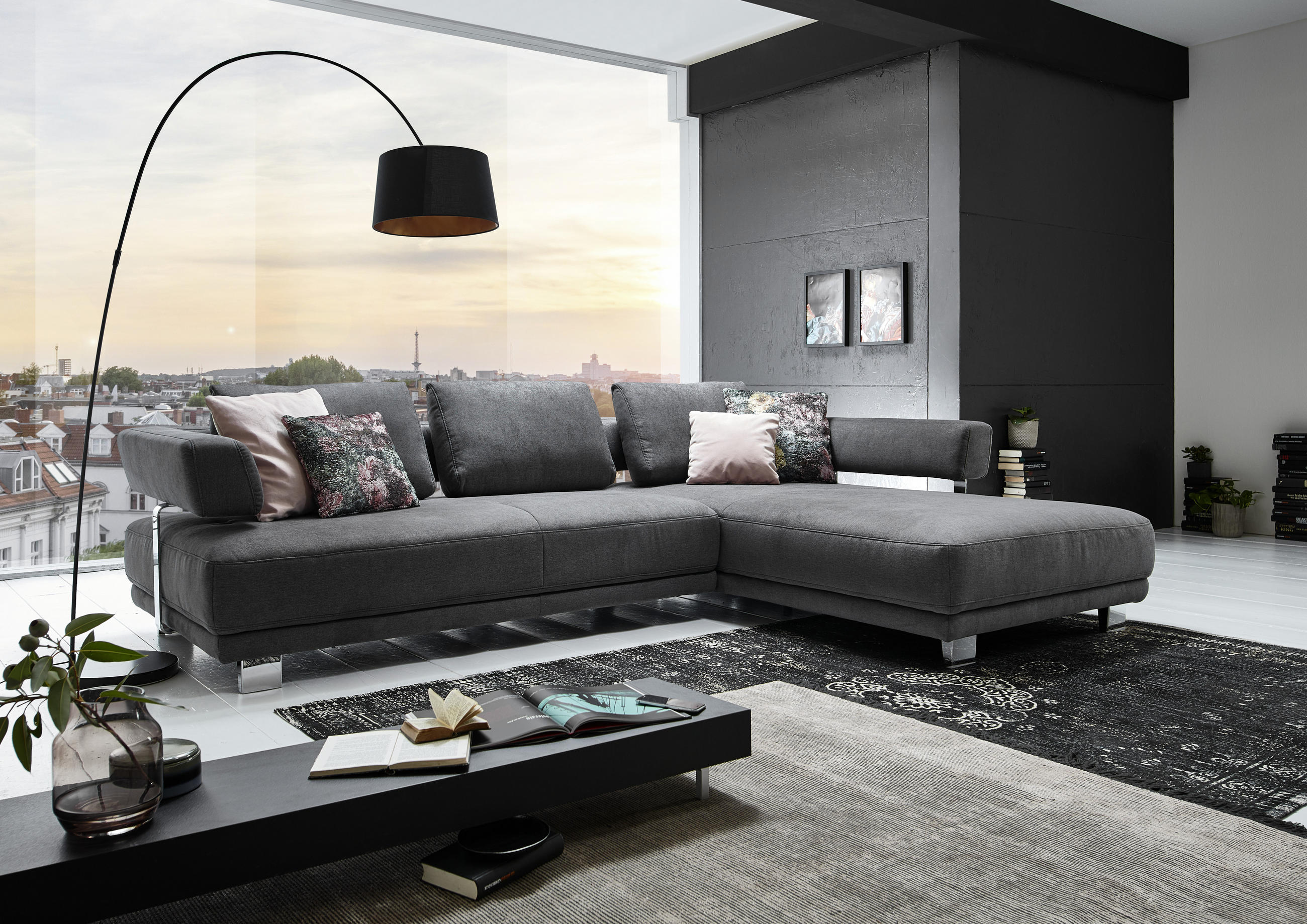 ECKSOFA Gelb Chenille - Chromfarben/Gelb, Natur, Textil/Metall (297/214cm) - Valdera