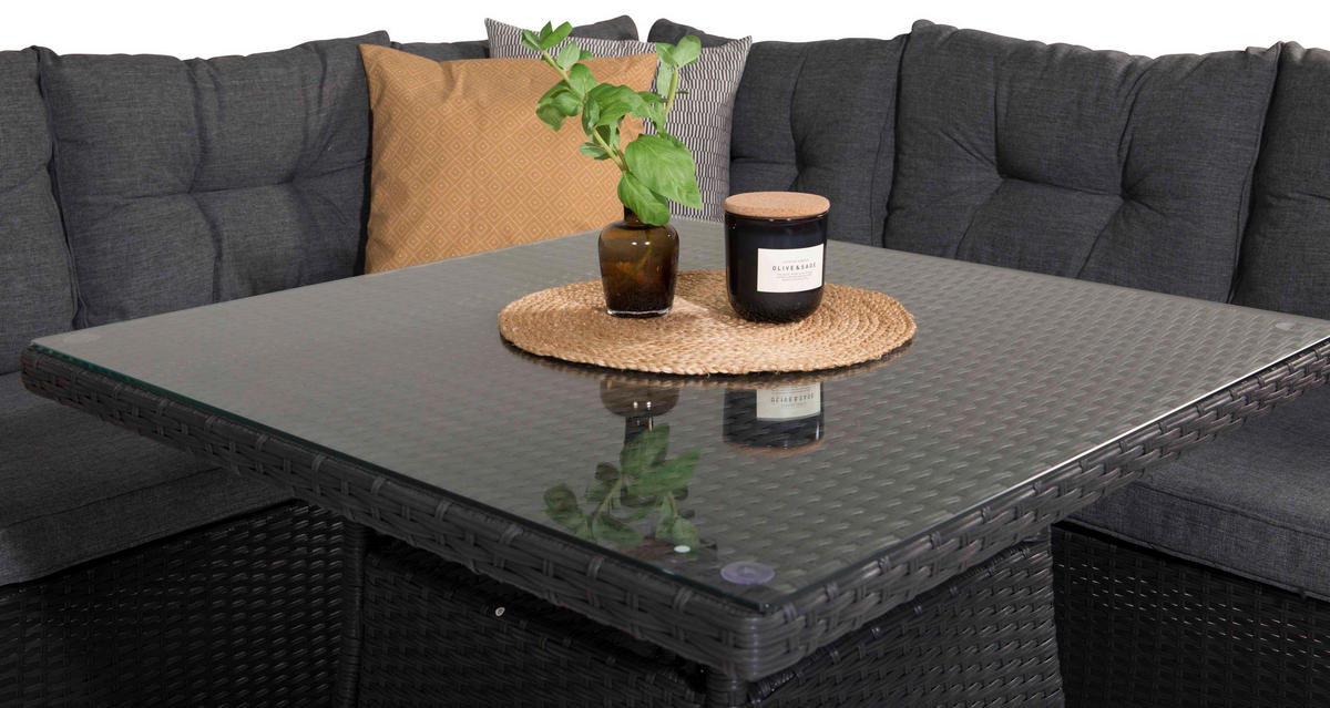 LOUNGEGARNITUR    - Schwarz/Grau, KONVENTIONELL, Glas/Kunststoff - Gardenson