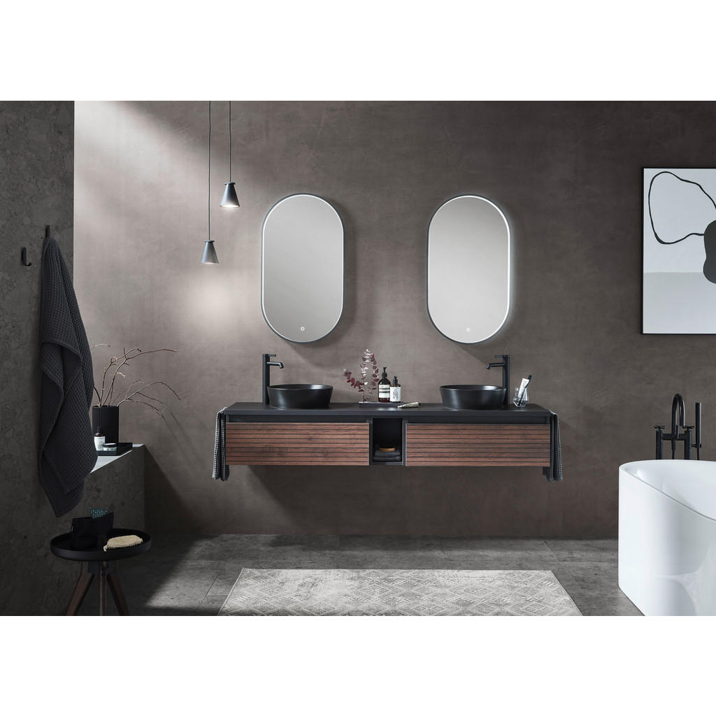 Thumbnail - Novel Badezimmerspiegel Nv.021, Schwarz, Silber, Glas, oval, 50x90x5 cm, Goldenes M, beheizbar, Badezimmer, Badezimmersp...