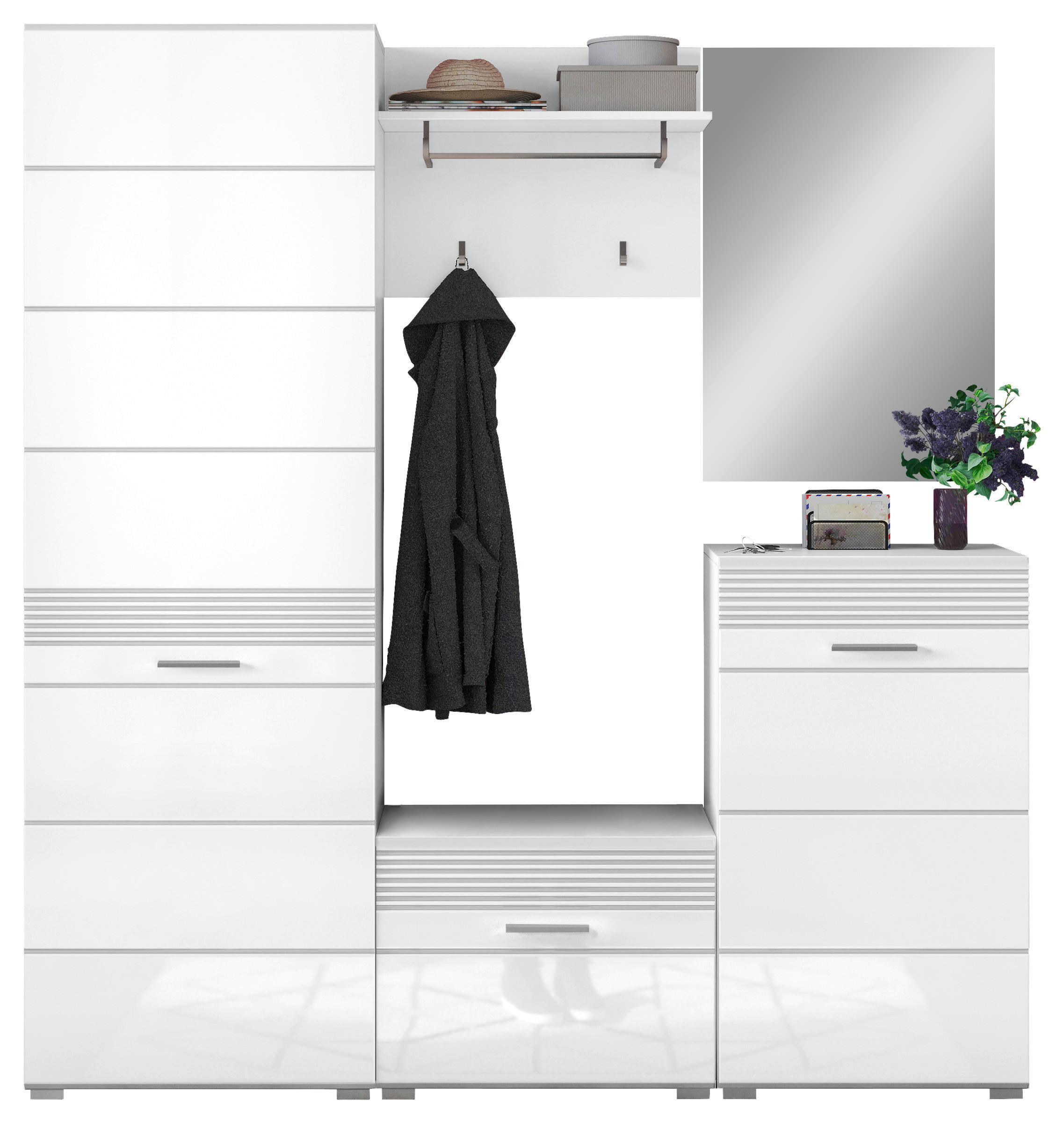 GARDEROBE 5-teilig  in 170/190/37 cm  - Weiß Hochglanz/Weiß, Design, Holzwerkstoff/Textil (170/190/37cm) - Carryhome