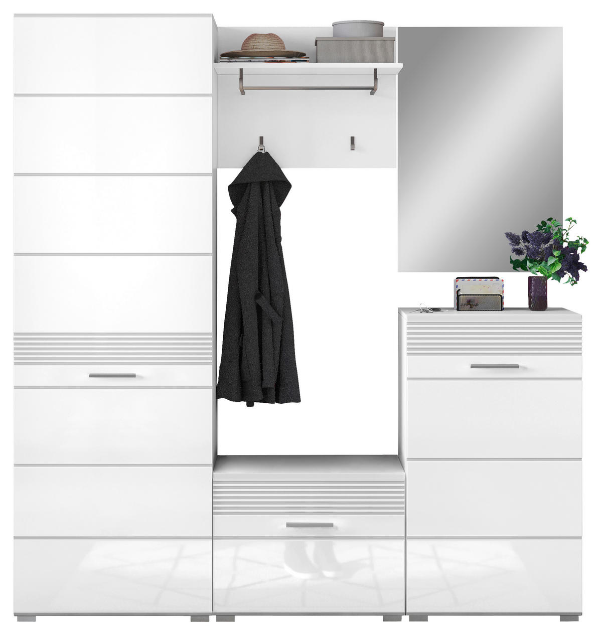 GARDEROBE 5-teilig  in 170/190/37 cm  - Weiß Hochglanz/Weiß, Design, Holzwerkstoff/Textil (170/190/37cm) - Carryhome