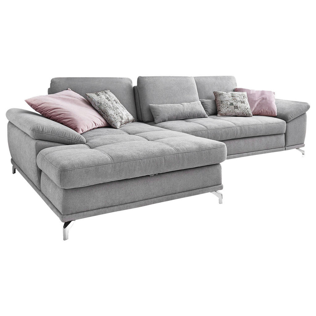 Thumbnail - Sit & More Ecksofa, Silber, Textil, 5-Sitzer, Ottomane links, L-Form, 301x176 cm, Goldenes M, Oeko-Tex® Standard 100, Ma...