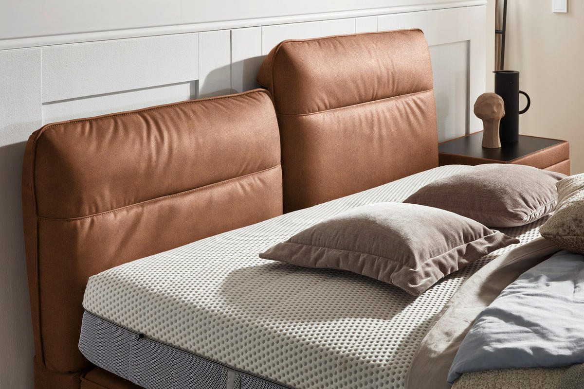 BOXSPRINGBETT 160/200 cm  in Cognac  - Cognac/Schwarz, Design, Textil/Metall (160/200cm) - Johann Jakob