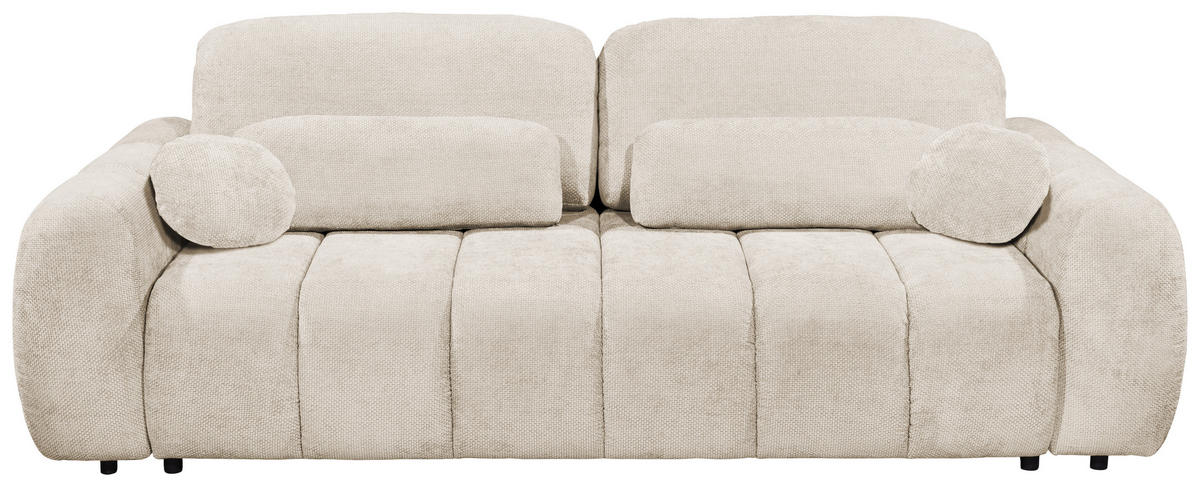 SCHLAFSOFA  mit Schlafen auf Sitzhöhe, Rücken echt, Armteil links, Armteil rechts Webstoff Beige  - Beige/Schwarz, Design, Kunststoff/Textil (256/76/112cm) - MID.YOU
