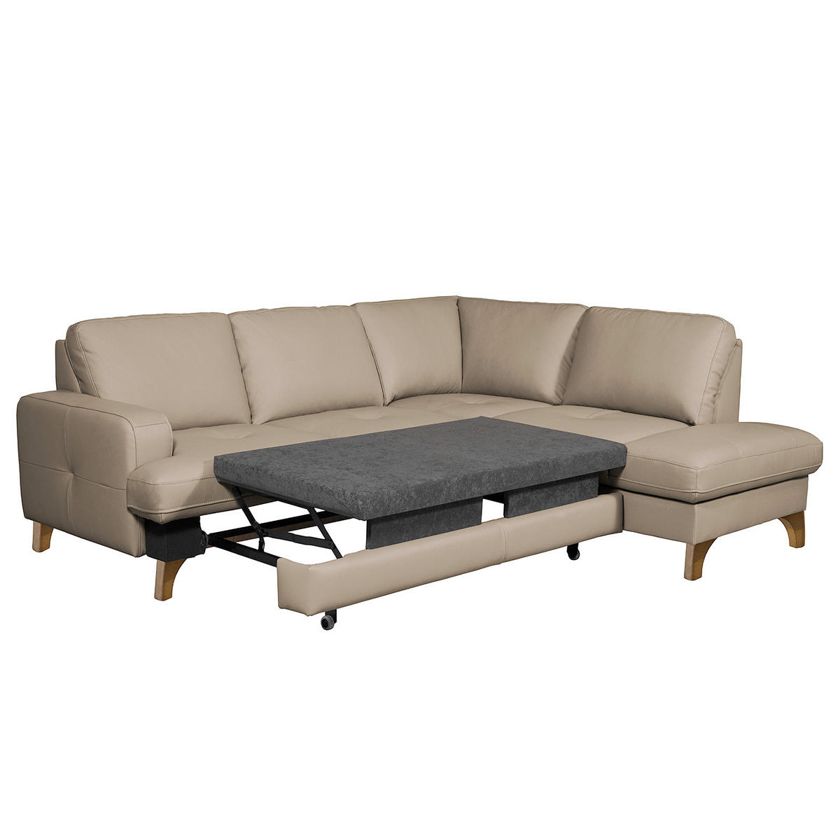 ECKSOFA Hellgrau Echtleder Lederlook  - Buchefarben/Hellgrau, Design, Leder/Holz (234/190cm) - Livetastic