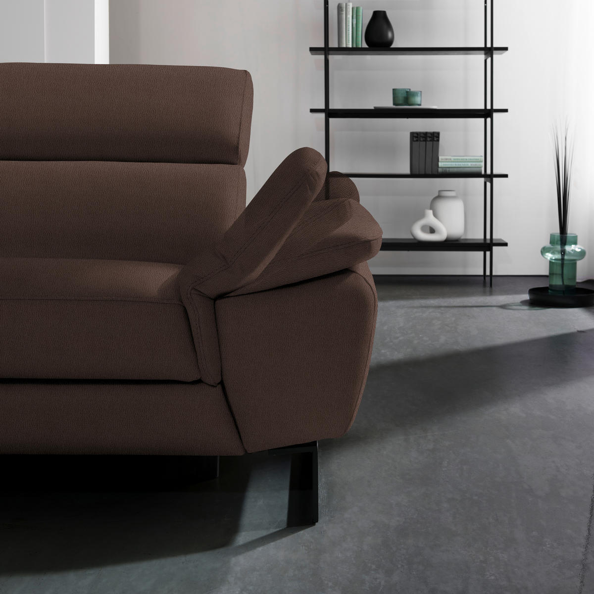 ECKSOFA in Echtleder Braun  - Schwarz/Braun, Design, Leder/Metall (281/225cm) - Celina Home
