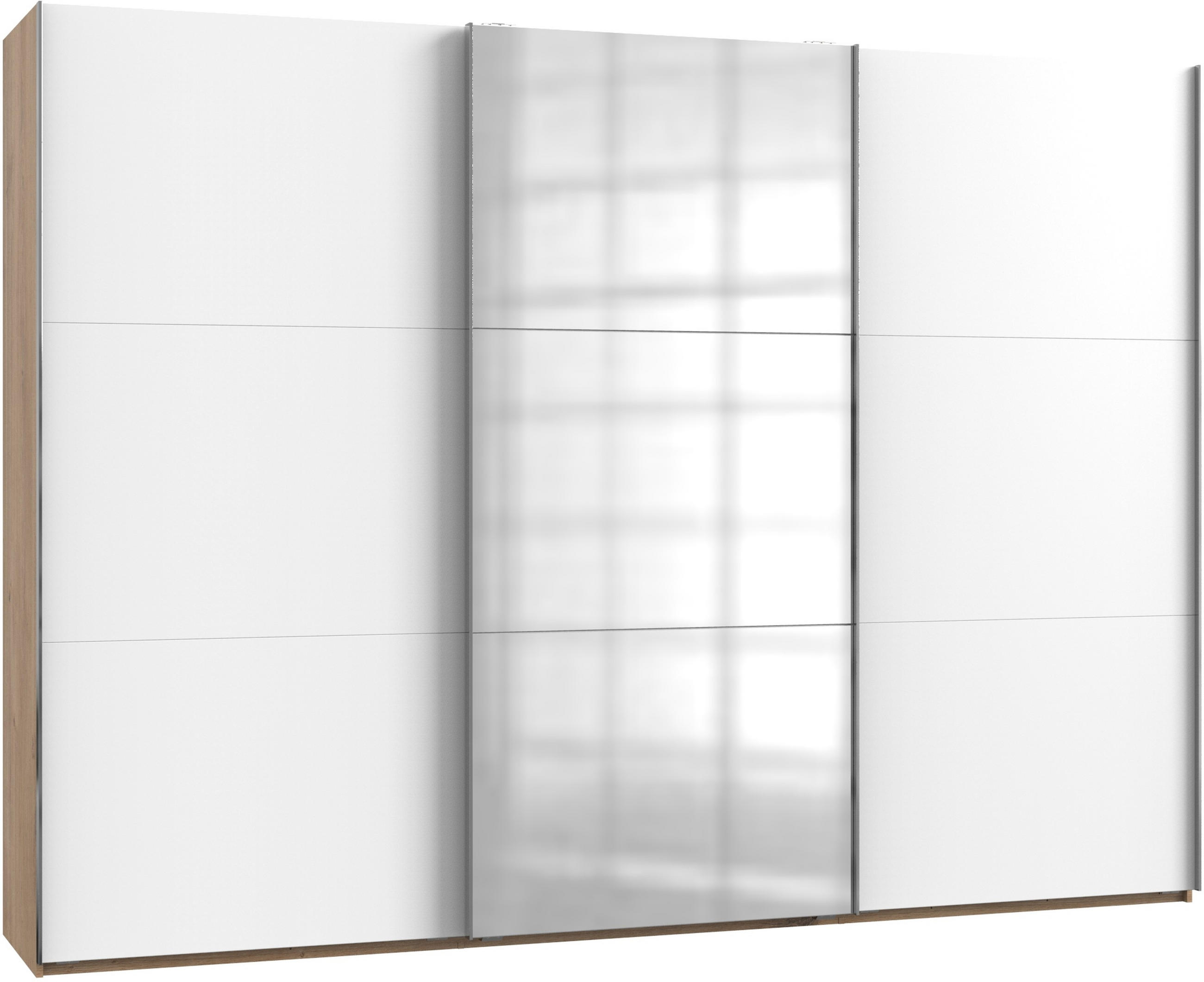 SCHWEBETÜRENSCHRANK  in Weiß, Eichefarben  - Chromfarben/Eichefarben, MODERN, Holzwerkstoff (300/216/65cm) - MID.YOU