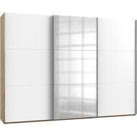 SCHWEBETÜRENSCHRANK  in Weiß, Eichefarben  - Chromfarben/Eichefarben, MODERN, Holzwerkstoff (300/216/65cm) - MID.YOU