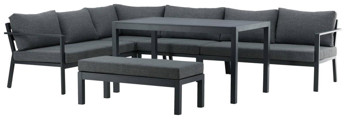 DINING-LOUNGESET  - Schwarz/Grau, KONVENTIONELL, Textil/Metall (294/210cm) - Gardenson