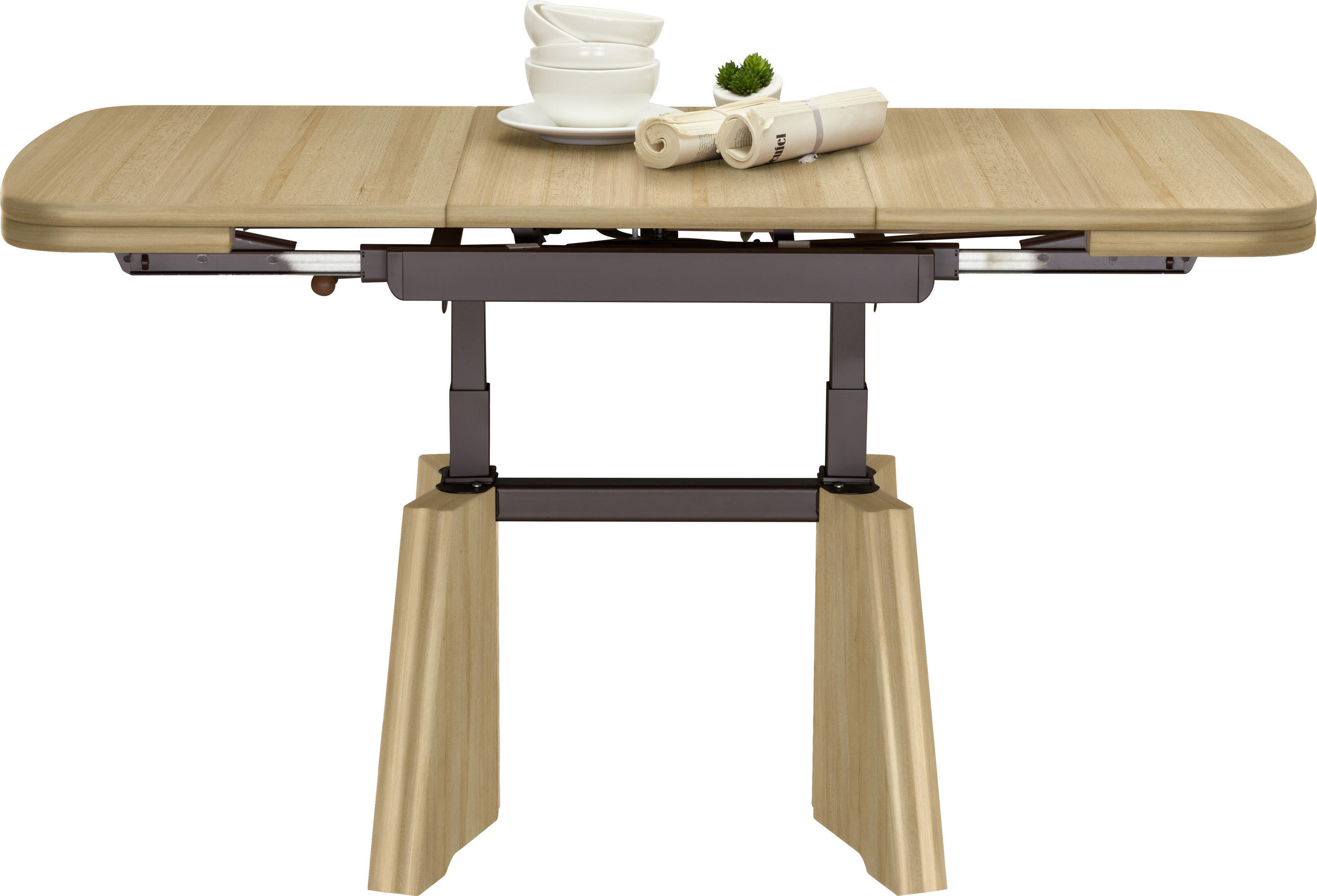 Thumbnail - Venda Couchtisch, Buche, Metall, Holzwerkstoff, Buche, furniert, rechteckig, Wange, 65x56-75x90-131 cm, ausziehbar, höhe...