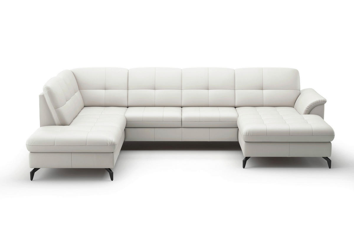 WOHNLANDSCHAFT Weiß Echtleder  - Schwarz/Weiß, MODERN, Leder/Metall (212/319/164cm) - Sit & More