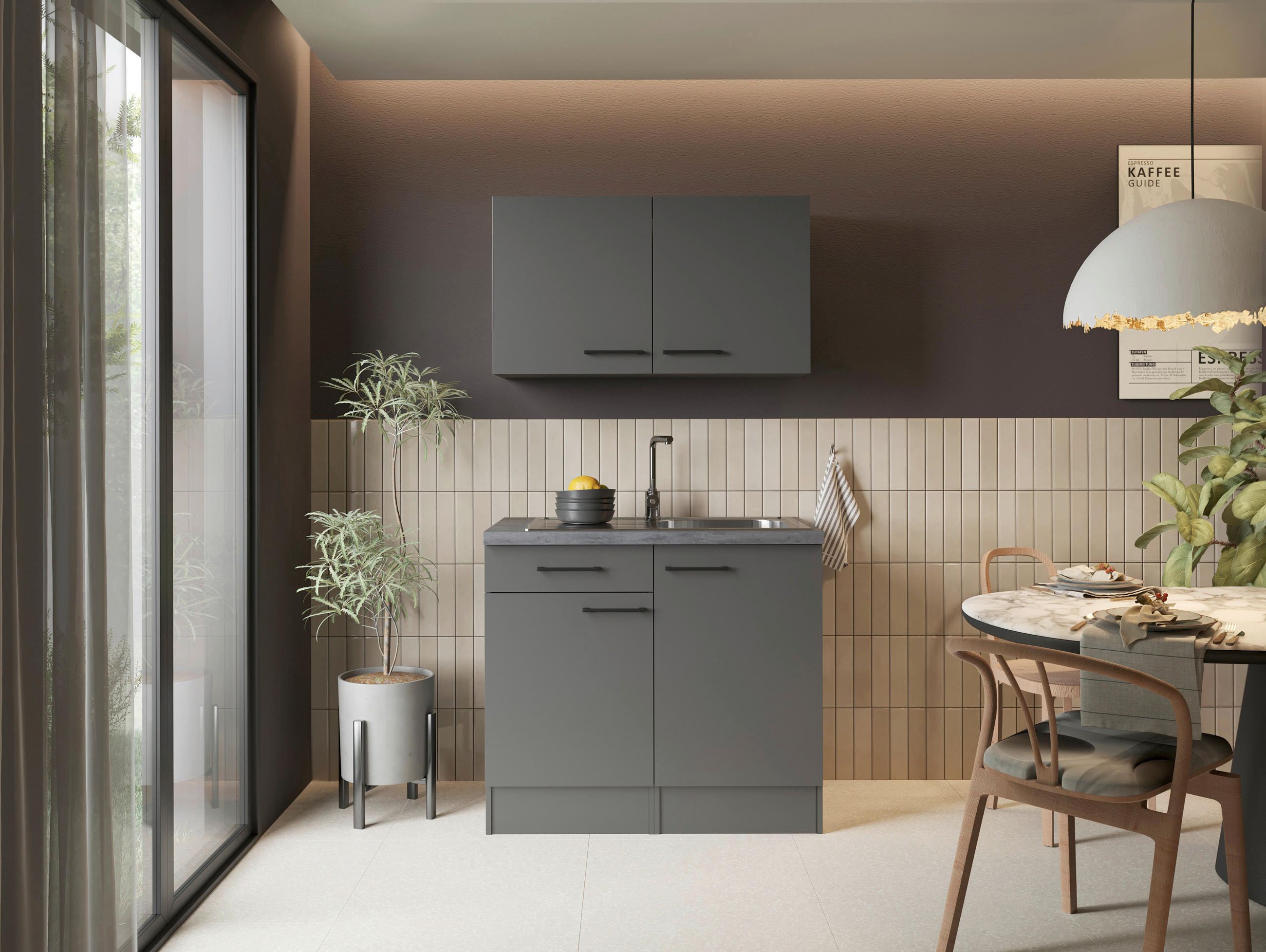 MINIKÜCHE 100 cm   in Grau  - Schwarz/Grau, Trend, Holzwerkstoff/Metall (100cm) - Respekta