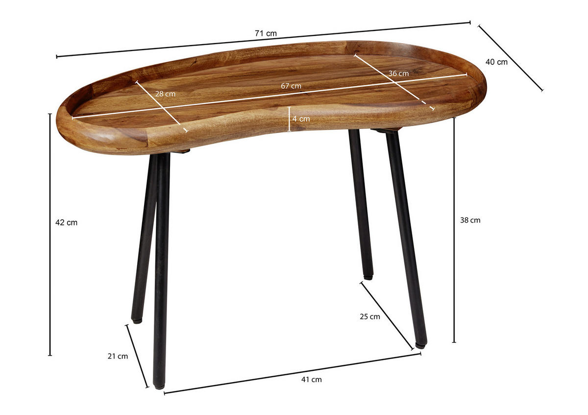 DOHÁNYZÓASZTAL fa 71/40/42 cm   - fekete/sheesham, Design, fa/fém (71/40/42cm) - MID.YOU