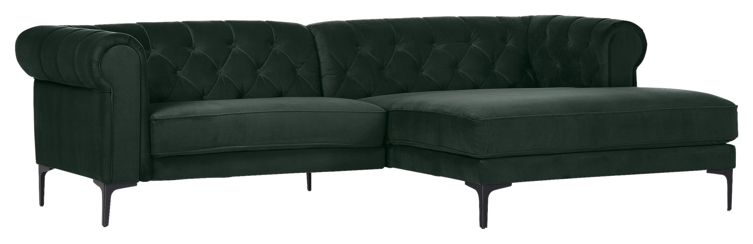 CHESTERFIELD-WOHNLANDSCHAFT Dunkelgrün Samt - Dunkelgrün/Schwarz, Design, Textil/Metall (260/155cm) - Carryhome