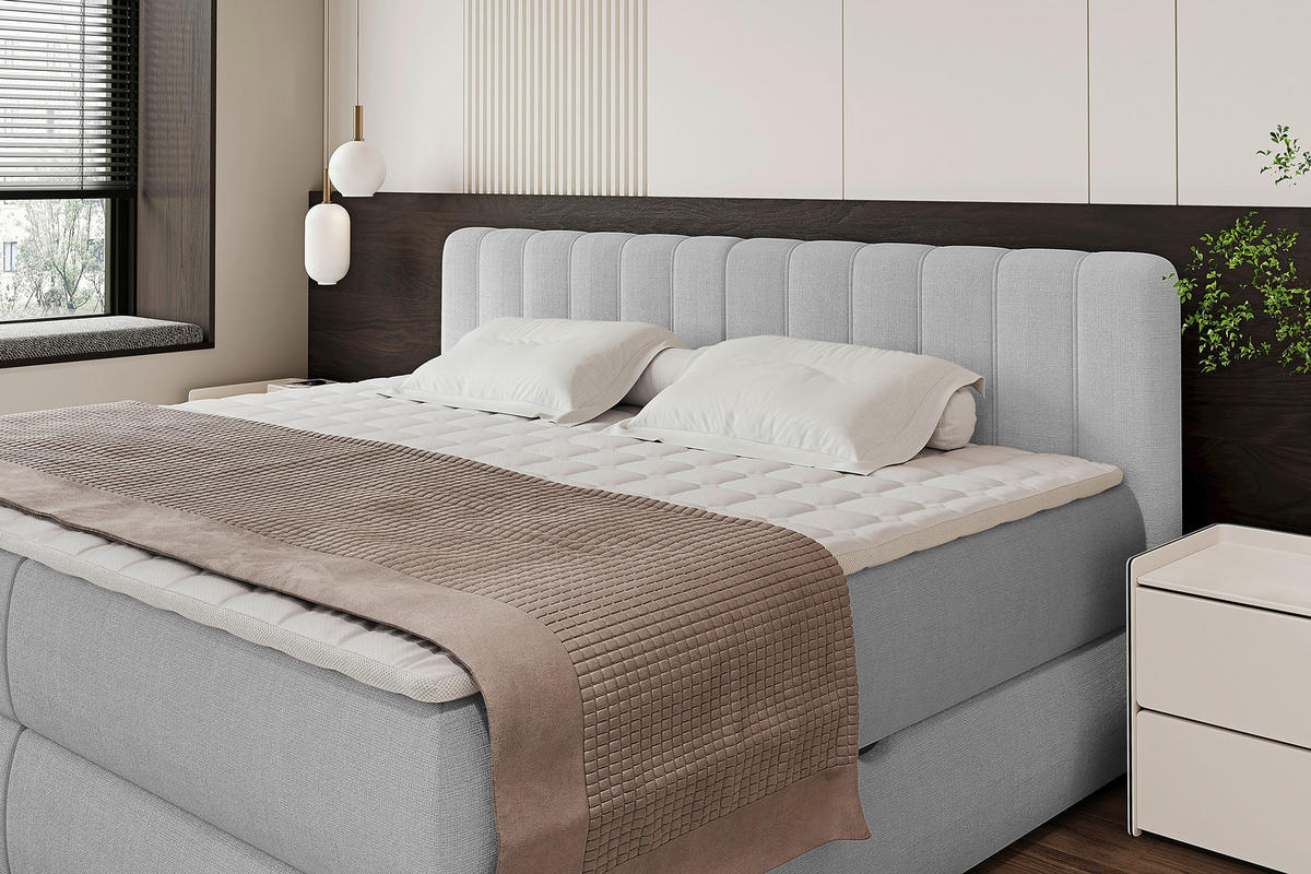 BOXSPRINGBETT 220/200 cm  Hellgrau  - Hellgrau/Schwarz, Design, Kunststoff/Textil (220/200cm) - Chameo