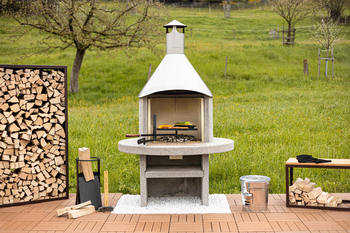 HOLZKOHLEGRILL - Weiss/Grau, Design, Stein (99/190/113cm) - Nouvel