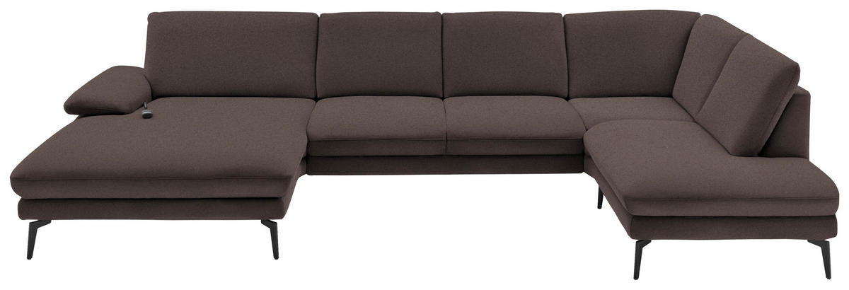 WOHNLANDSCHAFT in Webstoff Dunkelbraun  - Dunkelbraun/Schwarz, Design, Textil/Metall (180/344/208cm) - Dieter Knoll