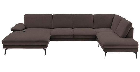 WOHNLANDSCHAFT Dunkelbraun Webstoff  - Dunkelbraun/Schwarz, Design, Textil/Metall (180/344/208cm) - Dieter Knoll