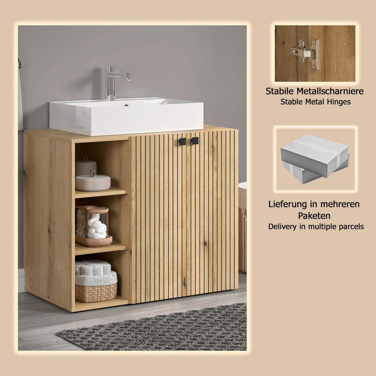 WASCHBECKENUNTERSCHRANK 90/91/53 cm  - Eichefarben/Schwarz, Trend, Holzwerkstoff/Kunststoff (90/91/53cm) - MID.YOU