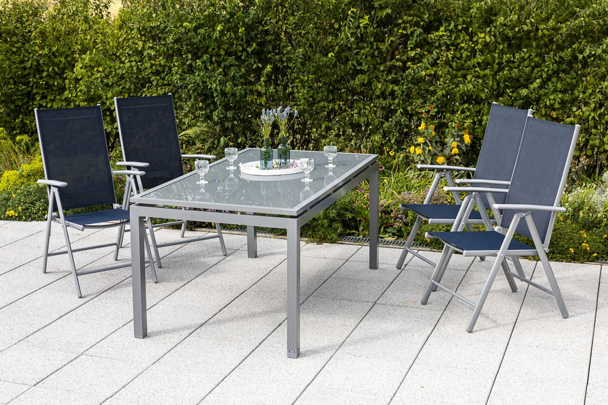 GARTENKLAPPSESSEL-SET Aluminium Dunkelblau  - Silberfarben/Dunkelblau, ROMANTIK / LANDHAUS, Textil/Metall (57/108/65cm) - Gardenson