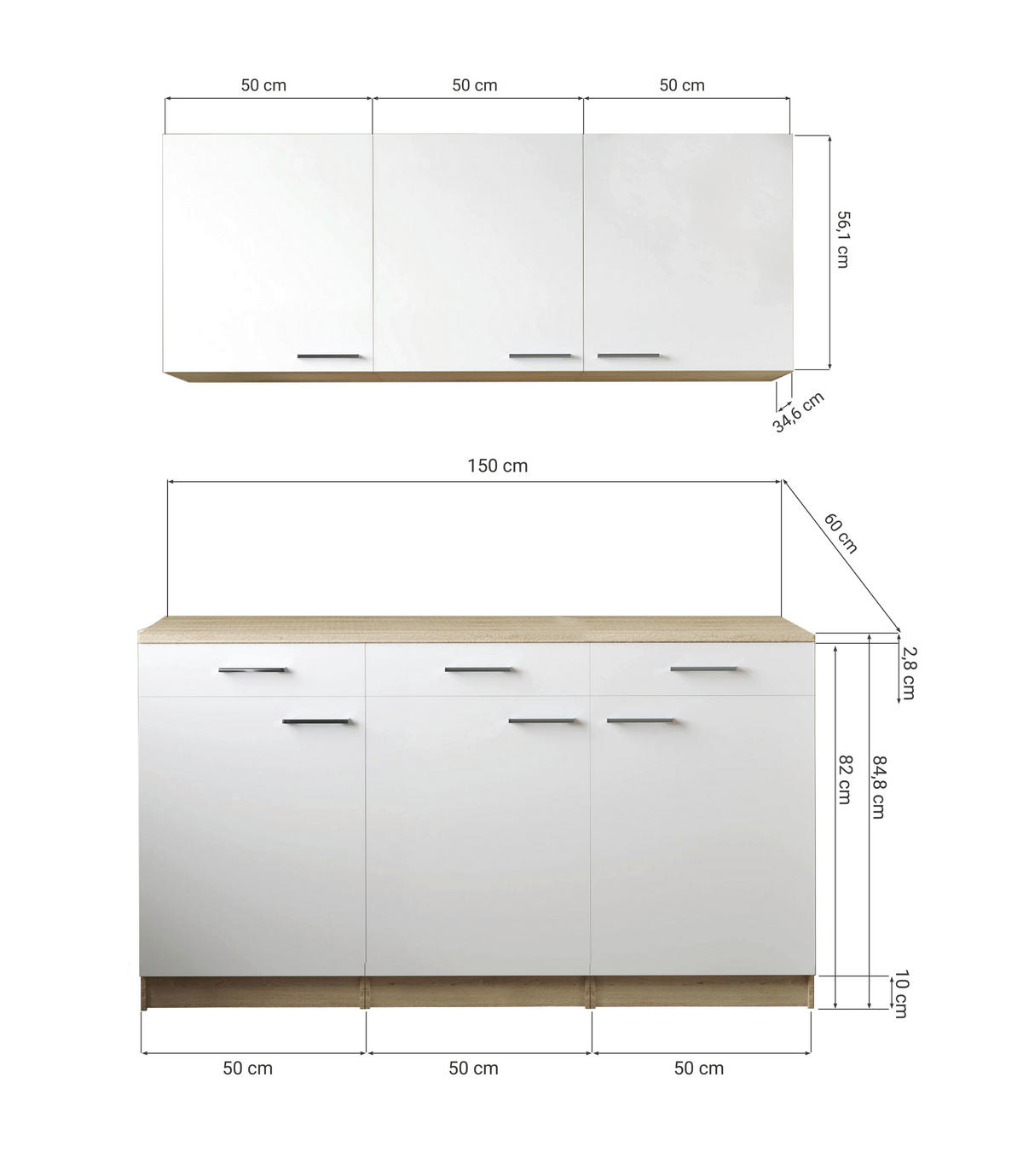 MINIKÖK 150 cm   i ekfärgad, svart  - silver/svart, Basics, metall/trämaterial (150cm) - Respekta