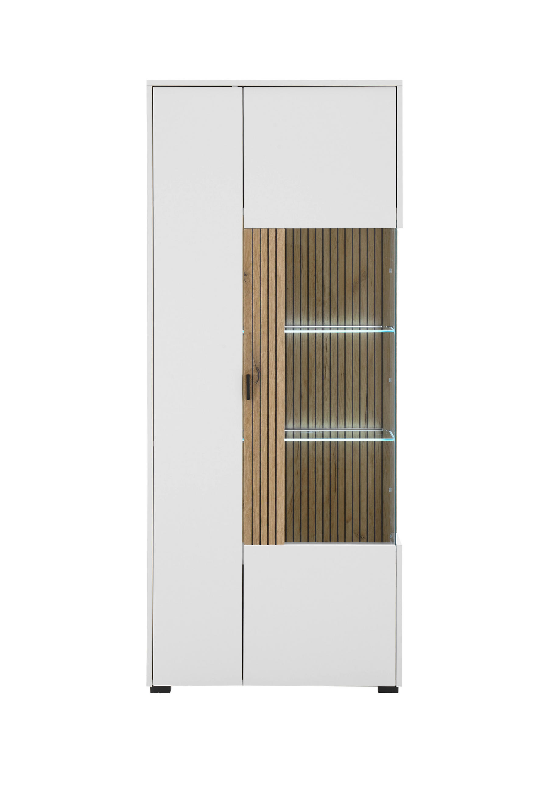 VITRINE in Eichefarben, Weiß  - Eichefarben/Schwarz, Design, Glas/Holzwerkstoff (75/180/38cm) - MID.YOU