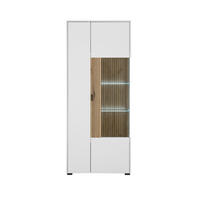 VITRINE in Eichefarben, Weiß  - Eichefarben/Schwarz, Design, Glas/Holzwerkstoff (75/180/38cm) - MID.YOU