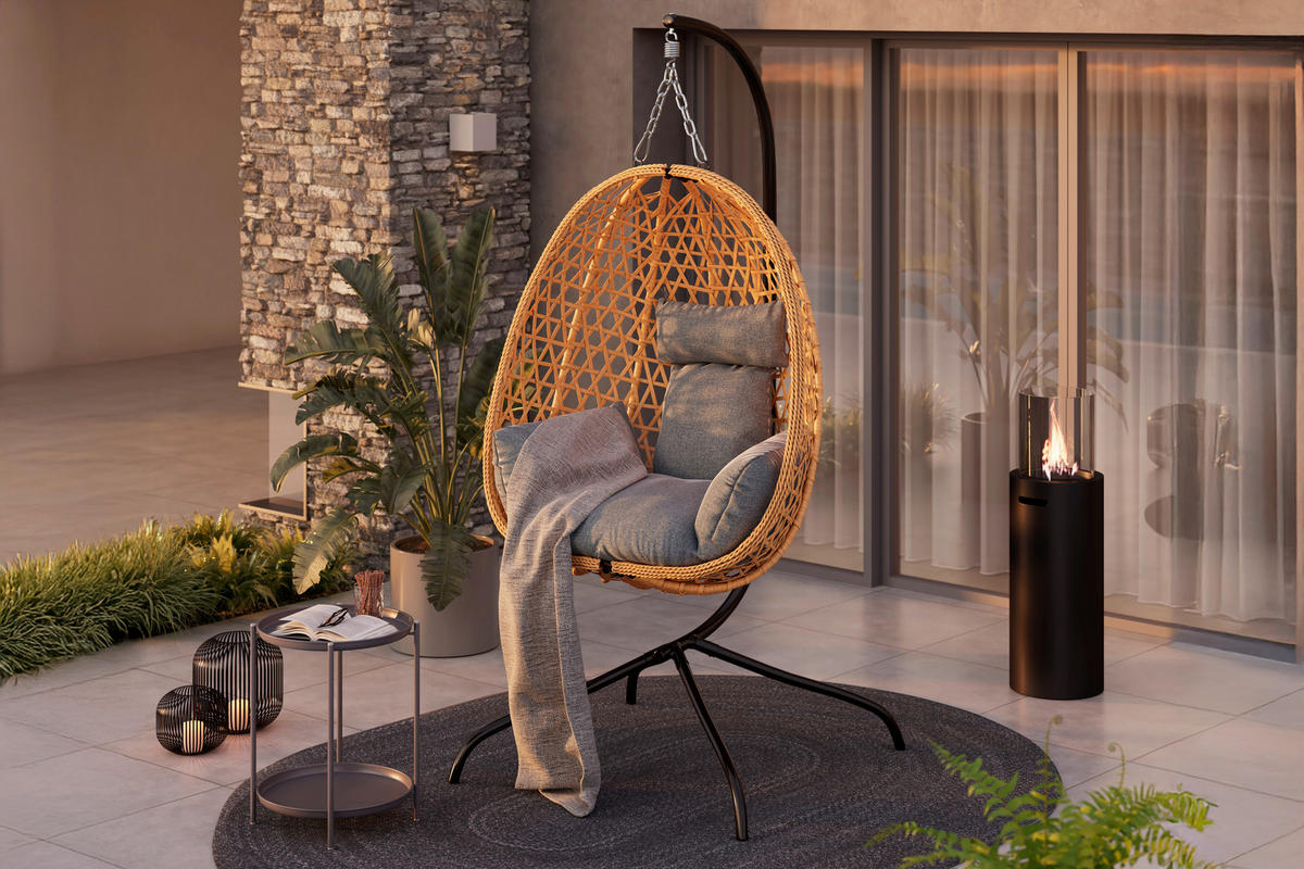 HÄNGESESSEL 105/198/104 cm  - Schwarz/Naturfarben, MODERN, Kunststoff/Textil (105/198/104cm) - Beldano