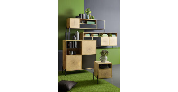 NACHTSCHRANK 44/55/40 cm - Eichefarben/Schwarz, Design, Holzwerkstoff/Metall (44/55/40cm) - Carryhome