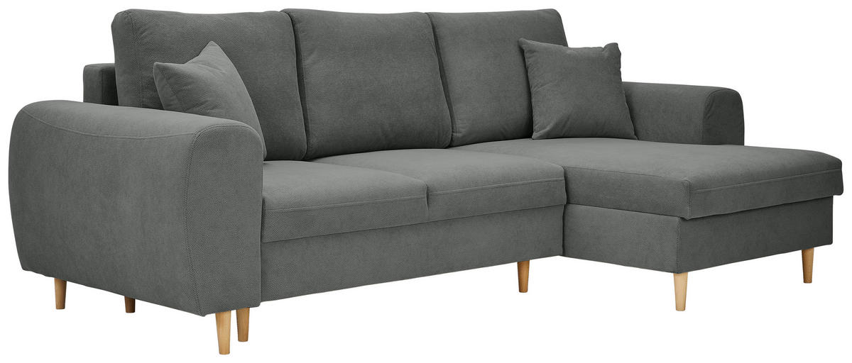 ECKSOFA Dunkelgrau Webstoff  - Dunkelgrau/Naturfarben, KONVENTIONELL, Holz/Textil (250/145cm) - Carryhome