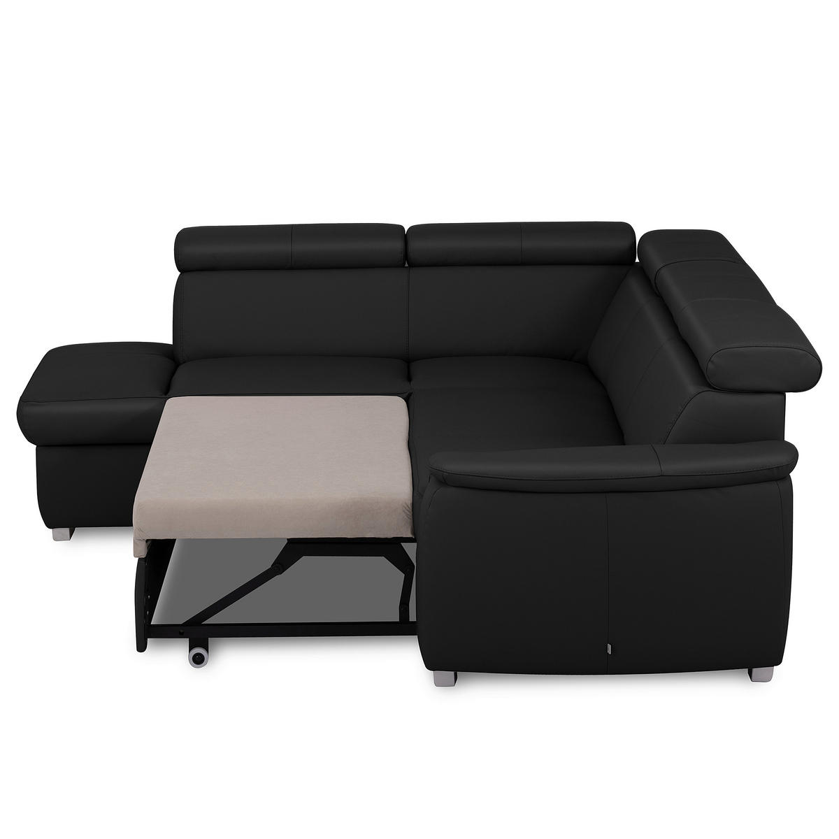 WOHNLANDSCHAFT  in Kombination Echtleder/Lederlook Schwarz  - Schwarz, Leder/Metall (211/262cm) - Celina Home