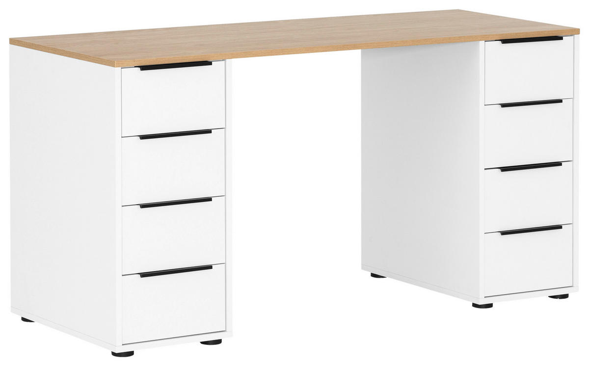 SCHREIBTISCH 55,5/140/73,1 cm  in Weiß, Eichefarben  - Eichefarben/Schwarz, MODERN, Holzwerkstoff/Metall (55,5/140/73,1cm) - MID.YOU