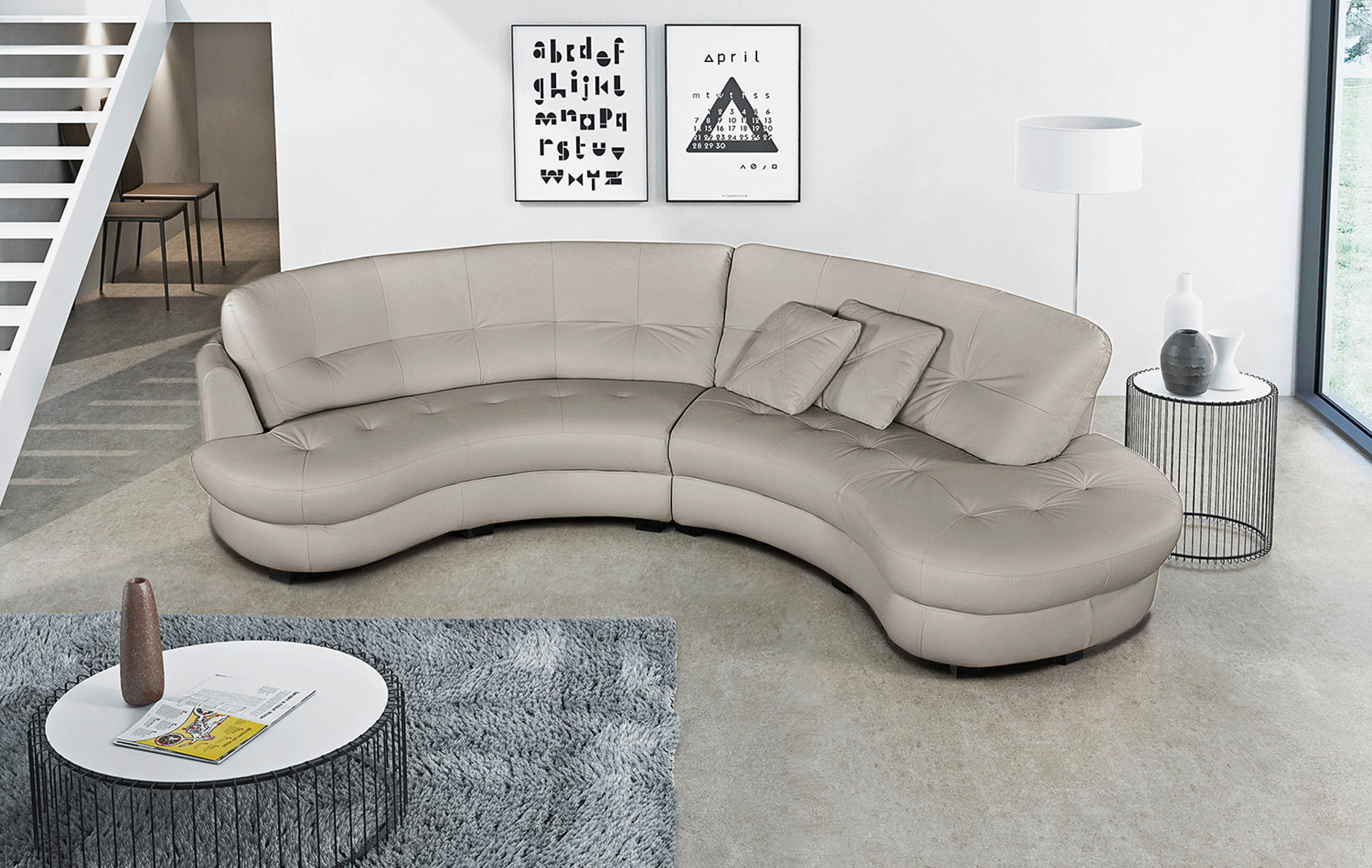 ECKSOFA Hellgrau Echtleder Lederlook  - Hellgrau/Schwarz, Design, Leder/Kunststoff (300/113cm) - Livetastic