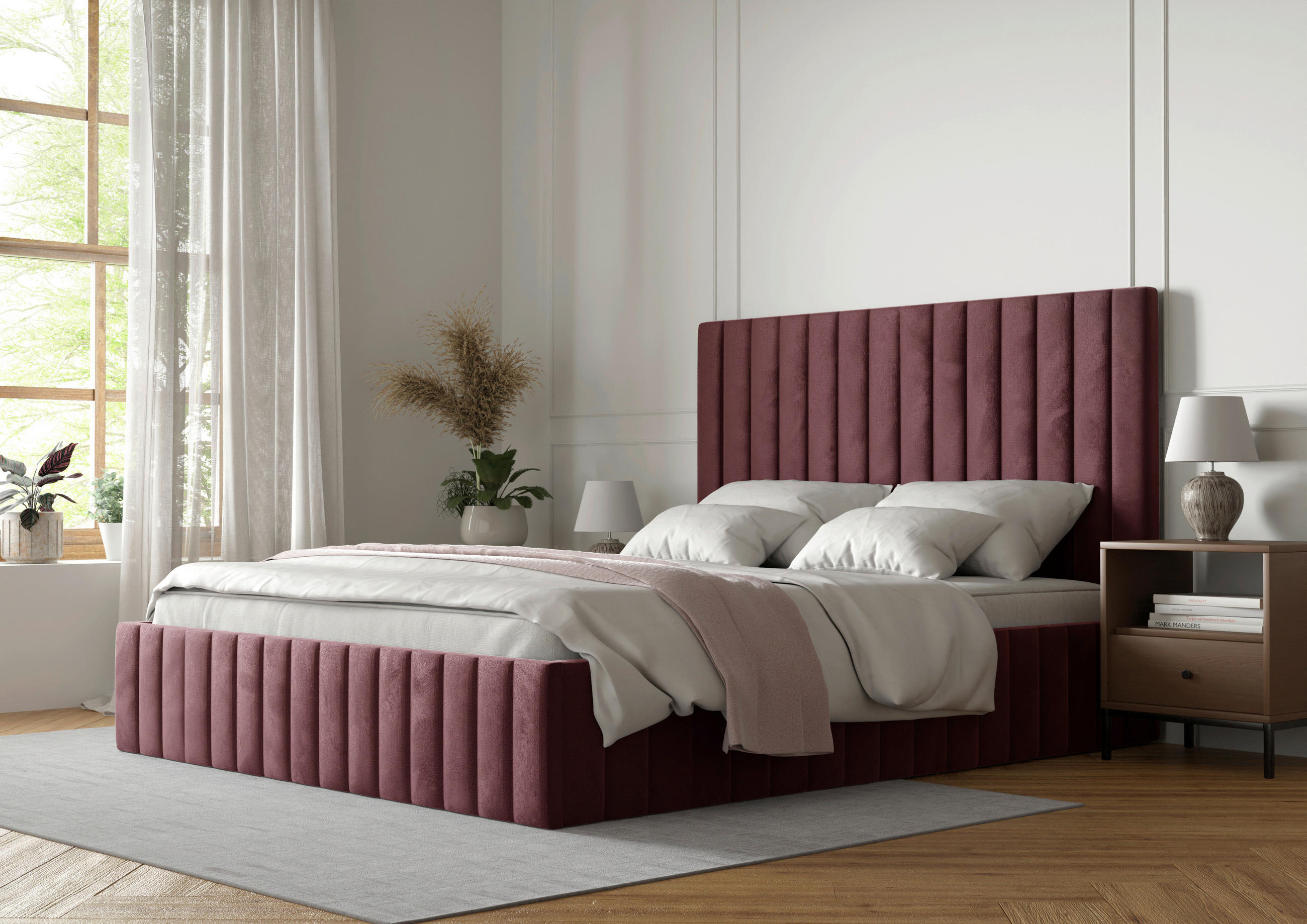 POLSTERBETT Bettkasten, Lattenrost 180/200 cm  in Bordeaux  - Bordeaux/Schwarz, Design, Holz/Textil (180/200cm) - Boxxx