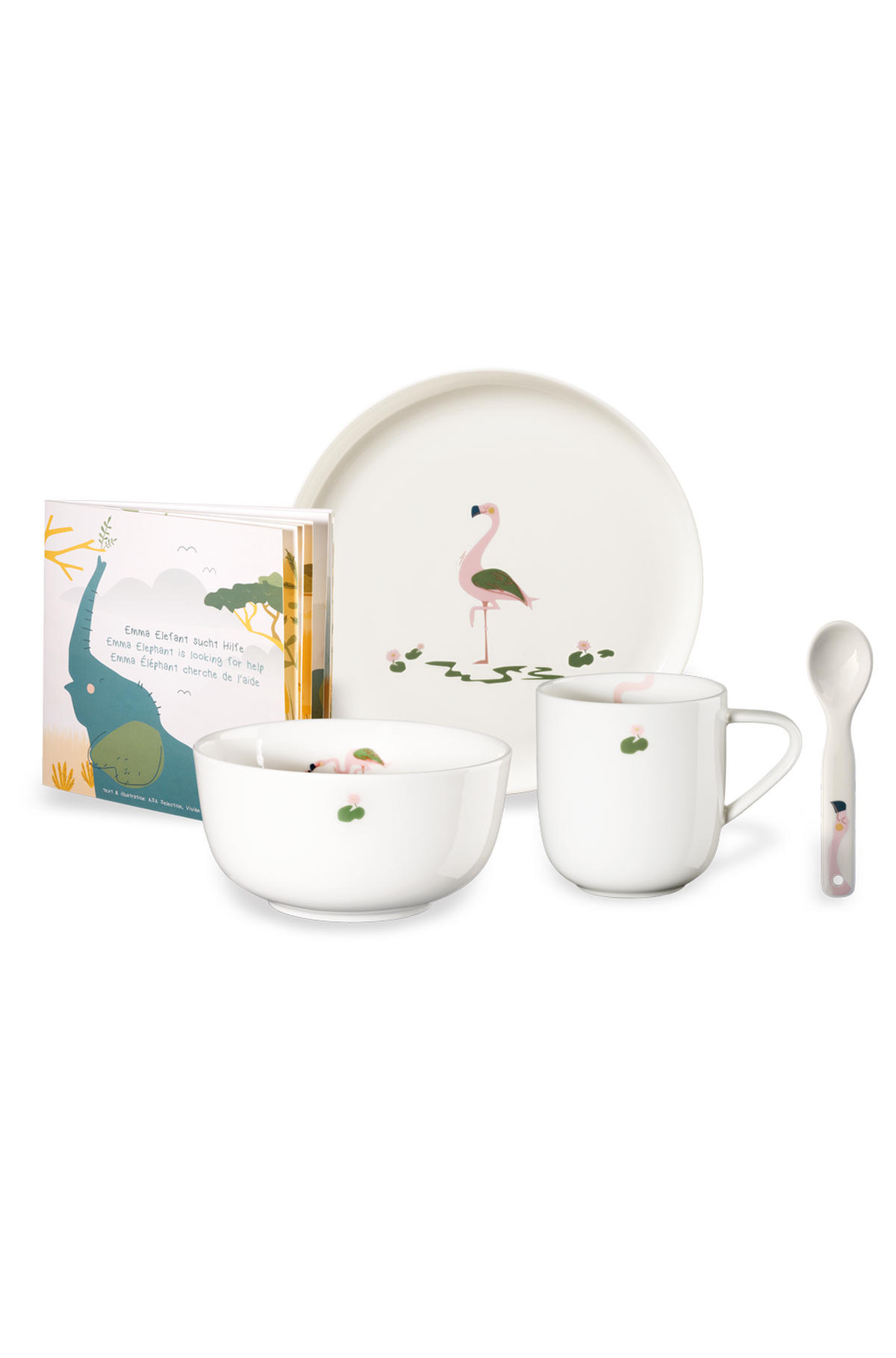 KINDERGESCHIRRSET KIDS, FIONA FLAMINGO Fine Bone China 4-teilig  - Rosa/Weiß, Basics, Keramik - ASA