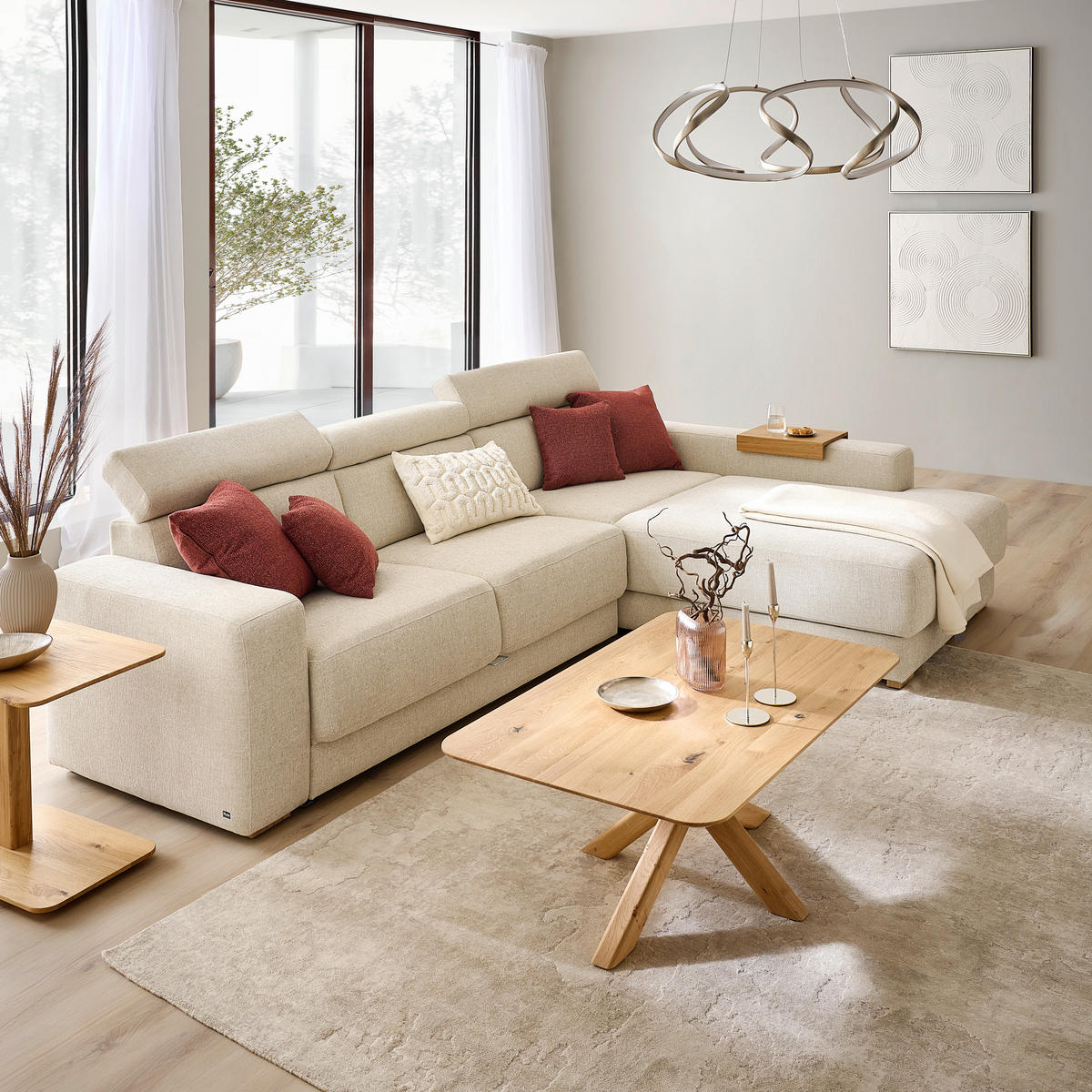 ECKSOFA Naturfarben Chenille  - Eichefarben/Naturfarben, Design, Textil (316/206cm) - Sedda