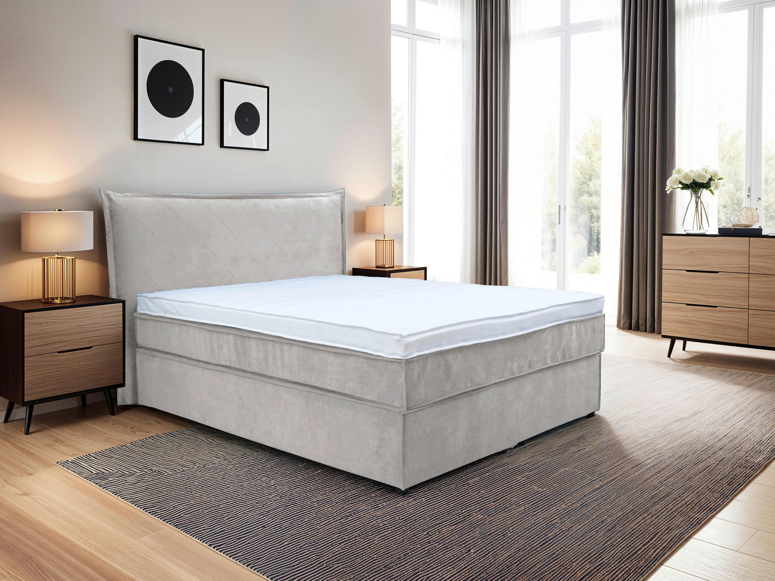 BOXSPRINGBETT 120/200 cm  in Hellgrau  - Hellgrau/Schwarz, Konventionell, Kunststoff/Textil (120/200cm) - Boxxx