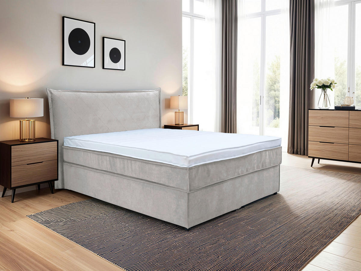BOXSPRINGBETT 120/200 cm  in Hellgrau  - Hellgrau/Schwarz, Konventionell, Kunststoff/Textil (120/200cm) - Boxxx