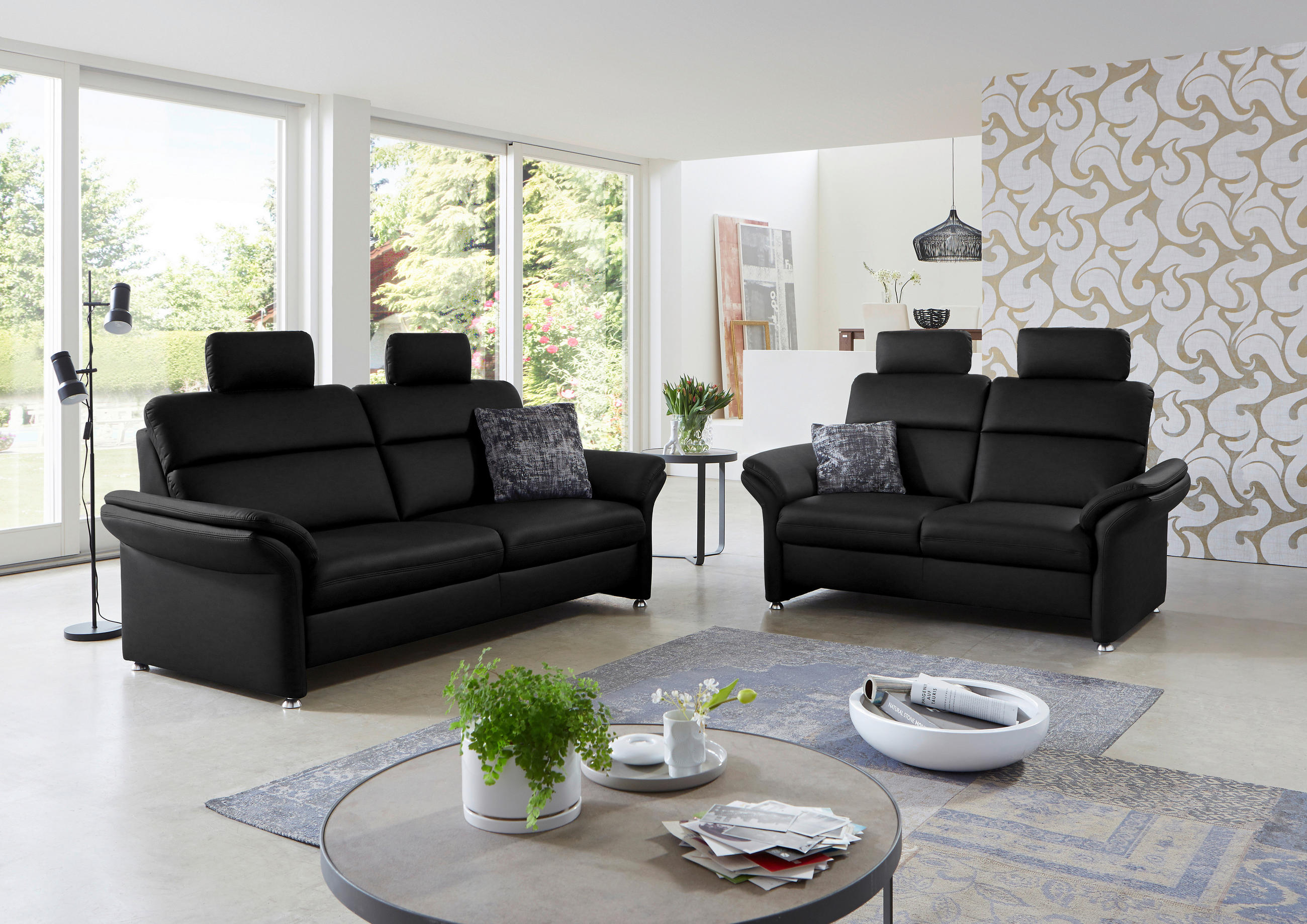 3-SITZER-SOFA in Echtleder Schwarz  - Alufarben/Schwarz, Konventionell, Leder/Metall (228/96/92cm) - Beldomo Premium