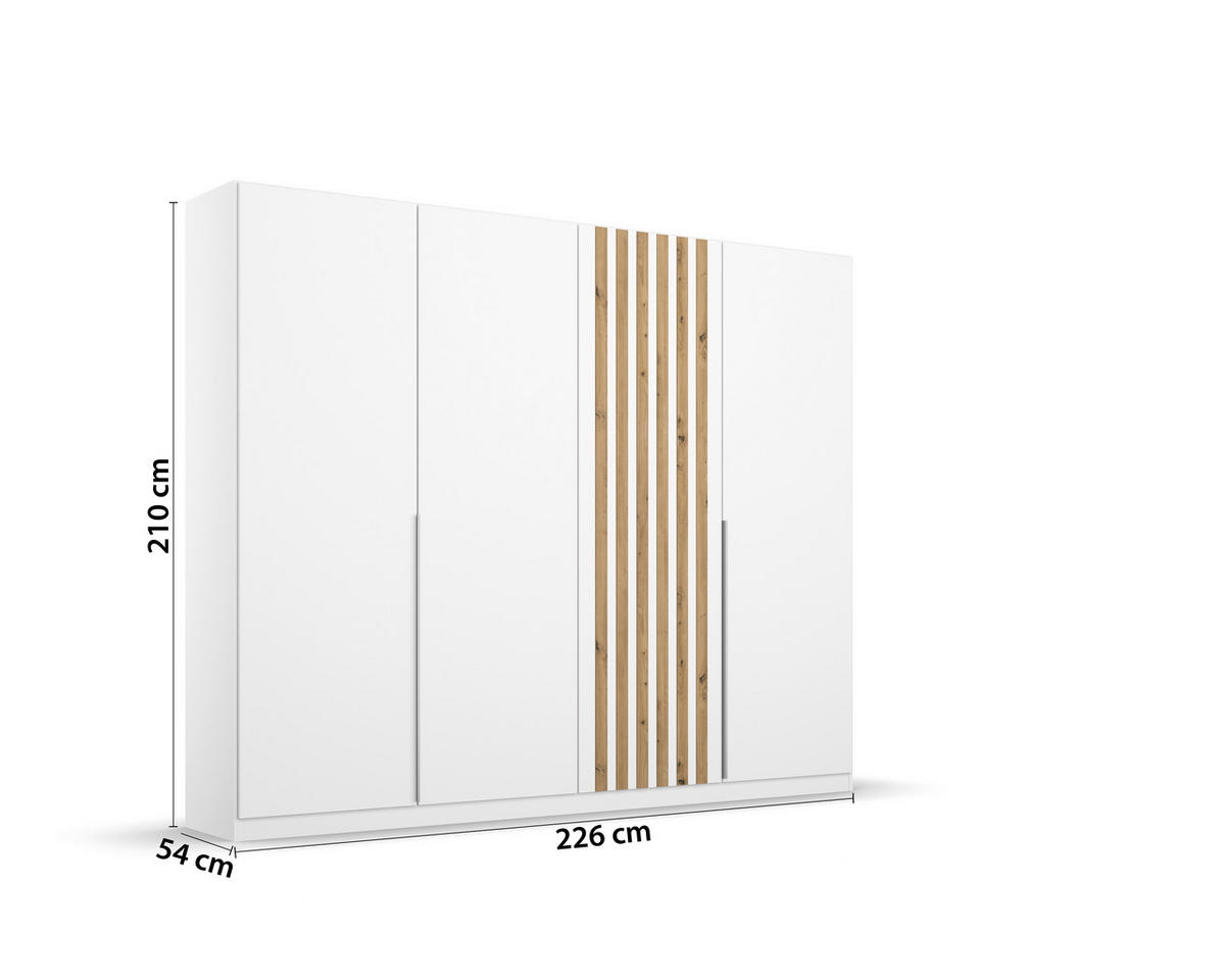 DREHTÜRENSCHRANK in Weiss, Eiche Artisan  - Weiss/Alufarben, Modern, Holzwerkstoff/Metall (226/210/54cm) - Rauch Möbel