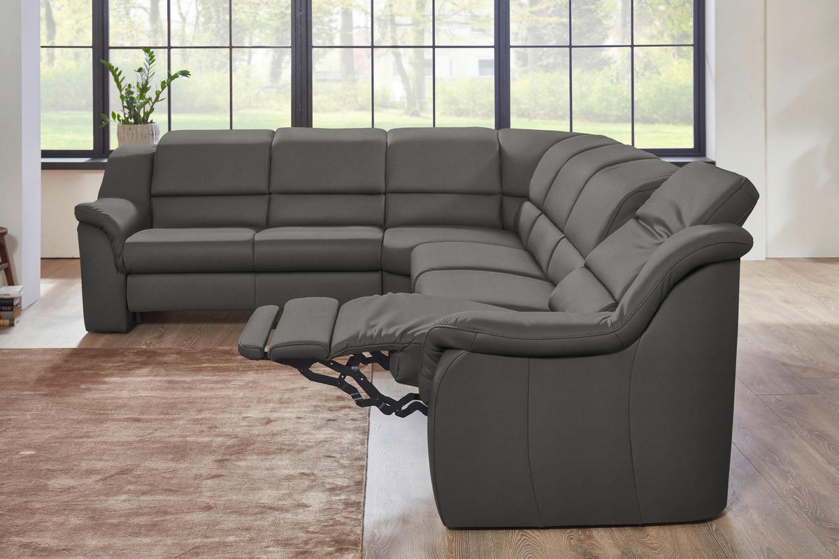 ECKSOFA  in Echtleder Dunkelgrau  260/324 cm  - Dunkelgrau/Schwarz, KONVENTIONELL, Leder/Kunststoff (260/324cm) - Cantus