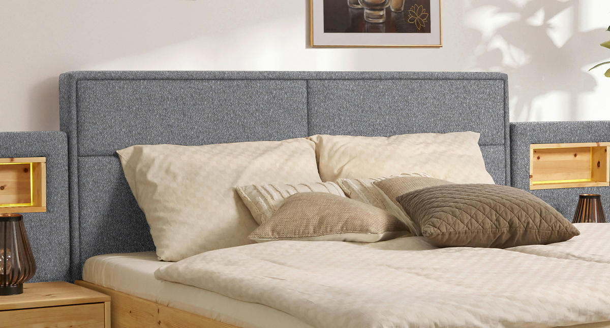 BETT 200/200 cm  in Zirbelkieferfarben, Hellgrau   - Zirbelkieferfarben/Hellgrau, Natur, Holz/Textil (200/200cm) - Valnatura