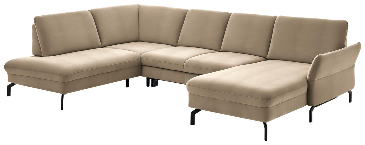 WOHNLANDSCHAFT in Velours Sandfarben  - Sandfarben/Schwarz, Design, Textil/Metall (220/335/179cm) - Beldomo System