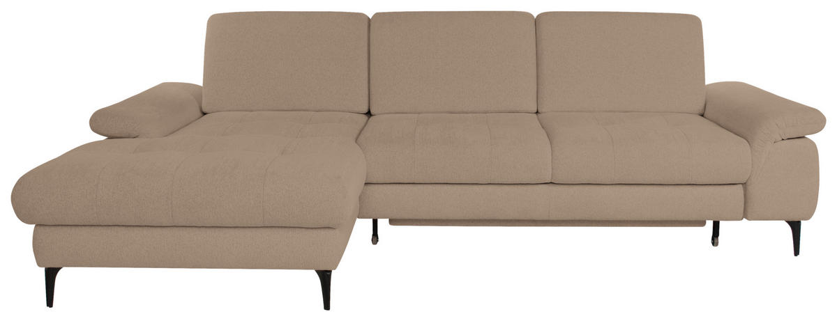 ECKSOFA ALMA in Chenille Beige  191/285 cm  - Beige/Schwarz, Design, Textil/Metall (191/285cm) - Livetastic