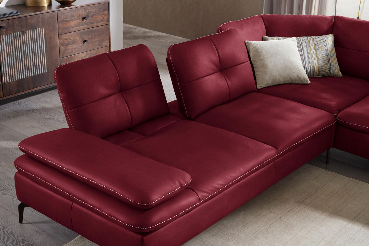 ECKSOFA in Echtleder Rot  - Beige/Rot, Design, Leder/Metall (298/298cm) - Chilliano