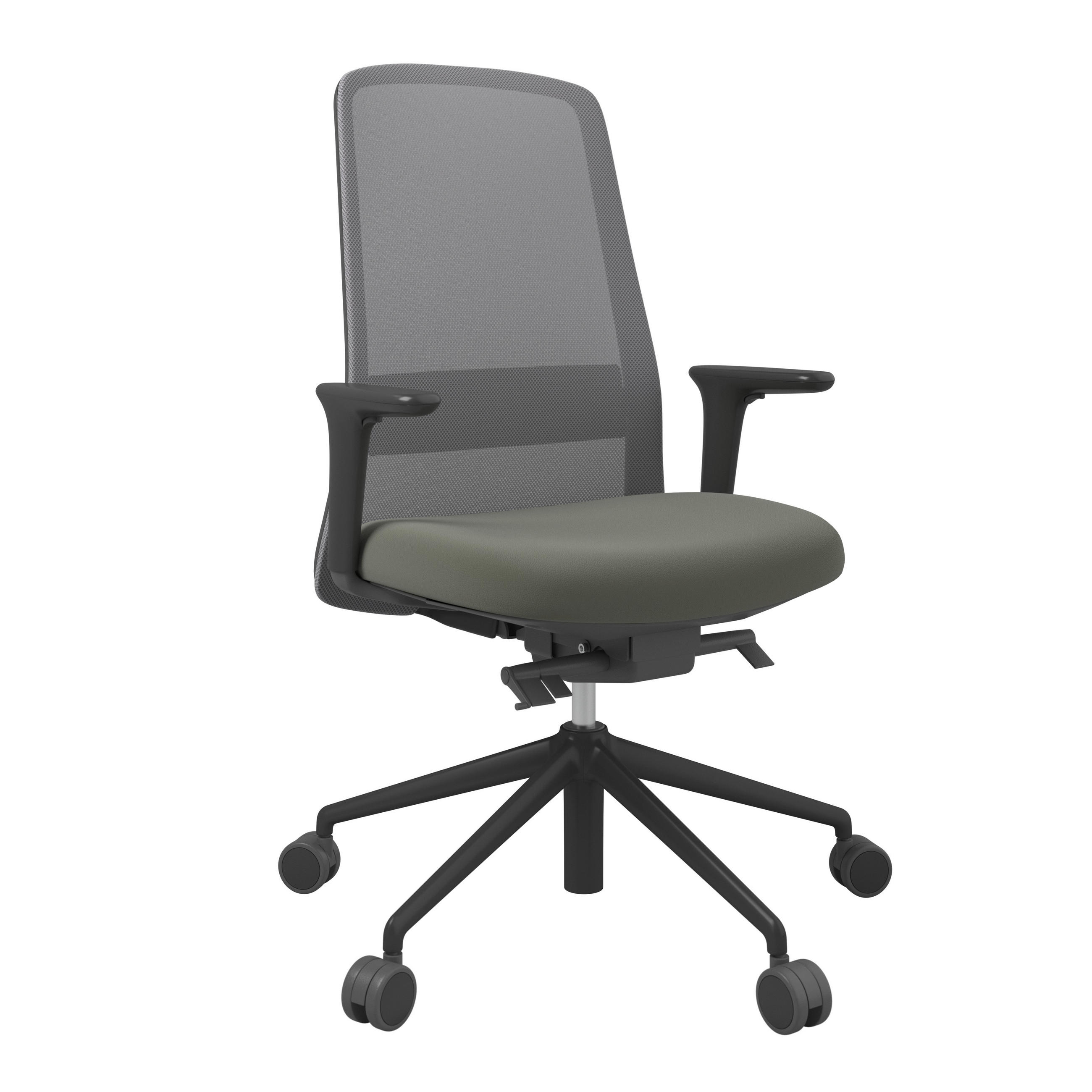 DREHSTUHL Grau, Schwarz, Schieferfarben  - Schieferfarben/Schwarz, MODERN, Leder/Kunststoff (70/103-115/70cm)