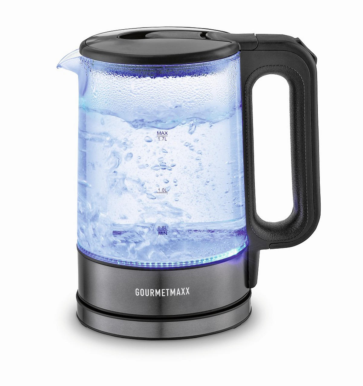WASSERKOCHER GOURMETmaxx 1,7 l  - Edelstahlfarben/Transparent, Basics, Glas/Kunststoff (21,55/15,1/24,35cm) - GOURMETMAXX