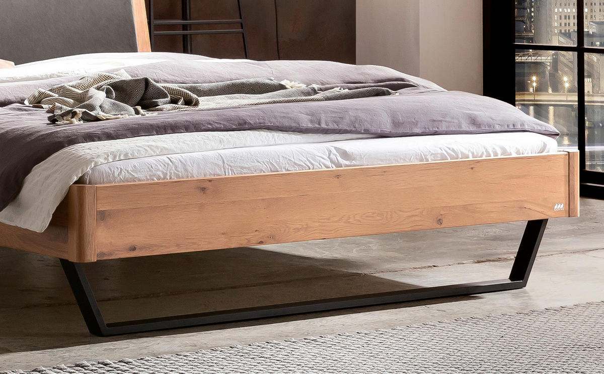 BETT 140/200 cm  in Wildeiche   - Wildeiche/Dunkelgrau, Modern, Holz/Textil (140/200cm) - Hasena